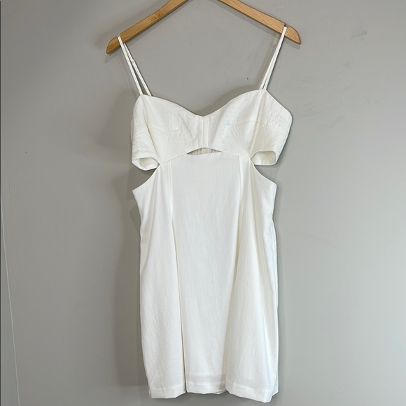 Dynamite NWT Cutout Flare Mini Dress Ivory Smocked Slub Sweetheart Neckline M - Picture 2 of 12